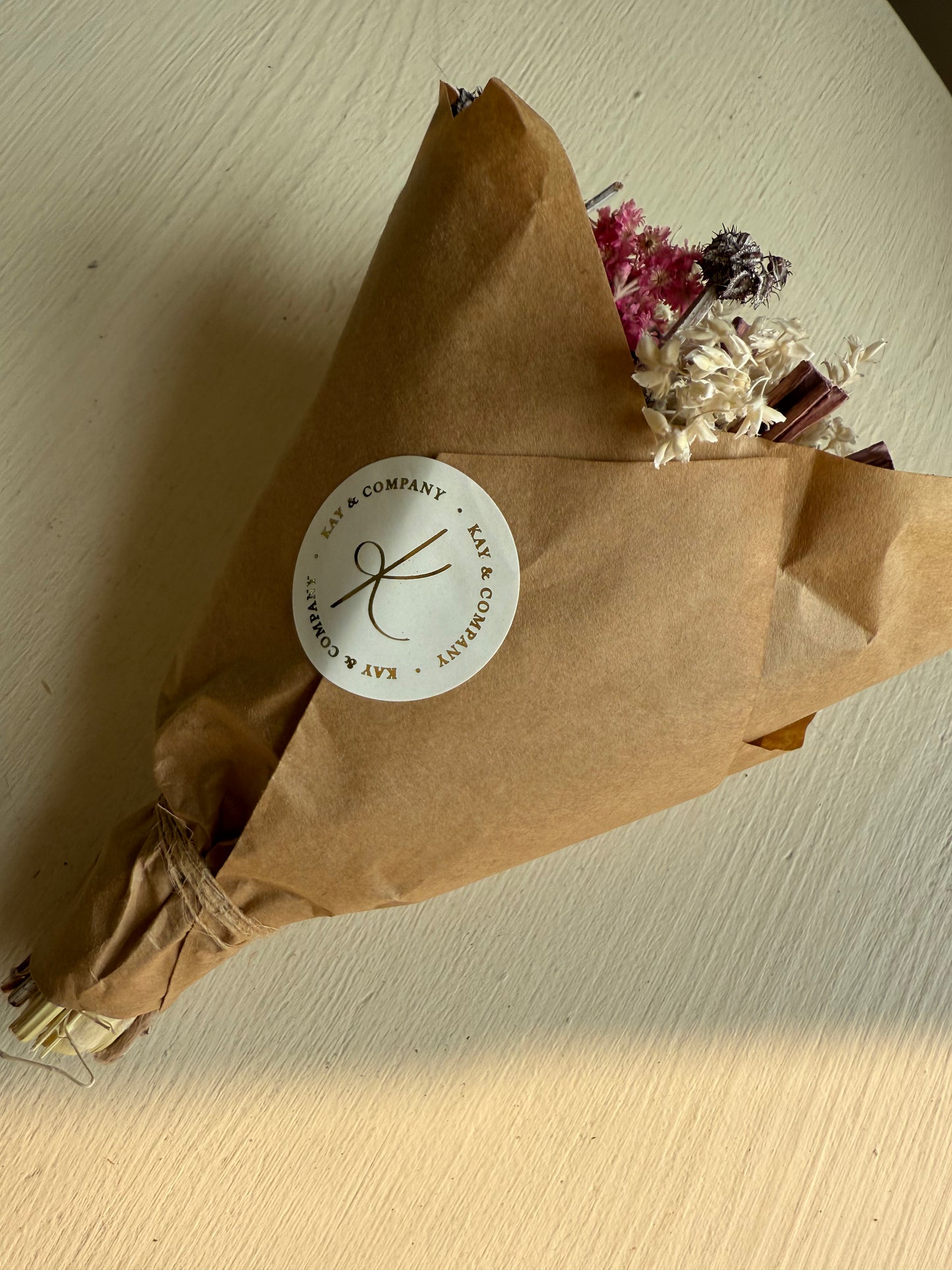 Mini Dried Bouquet - Ivory/pink