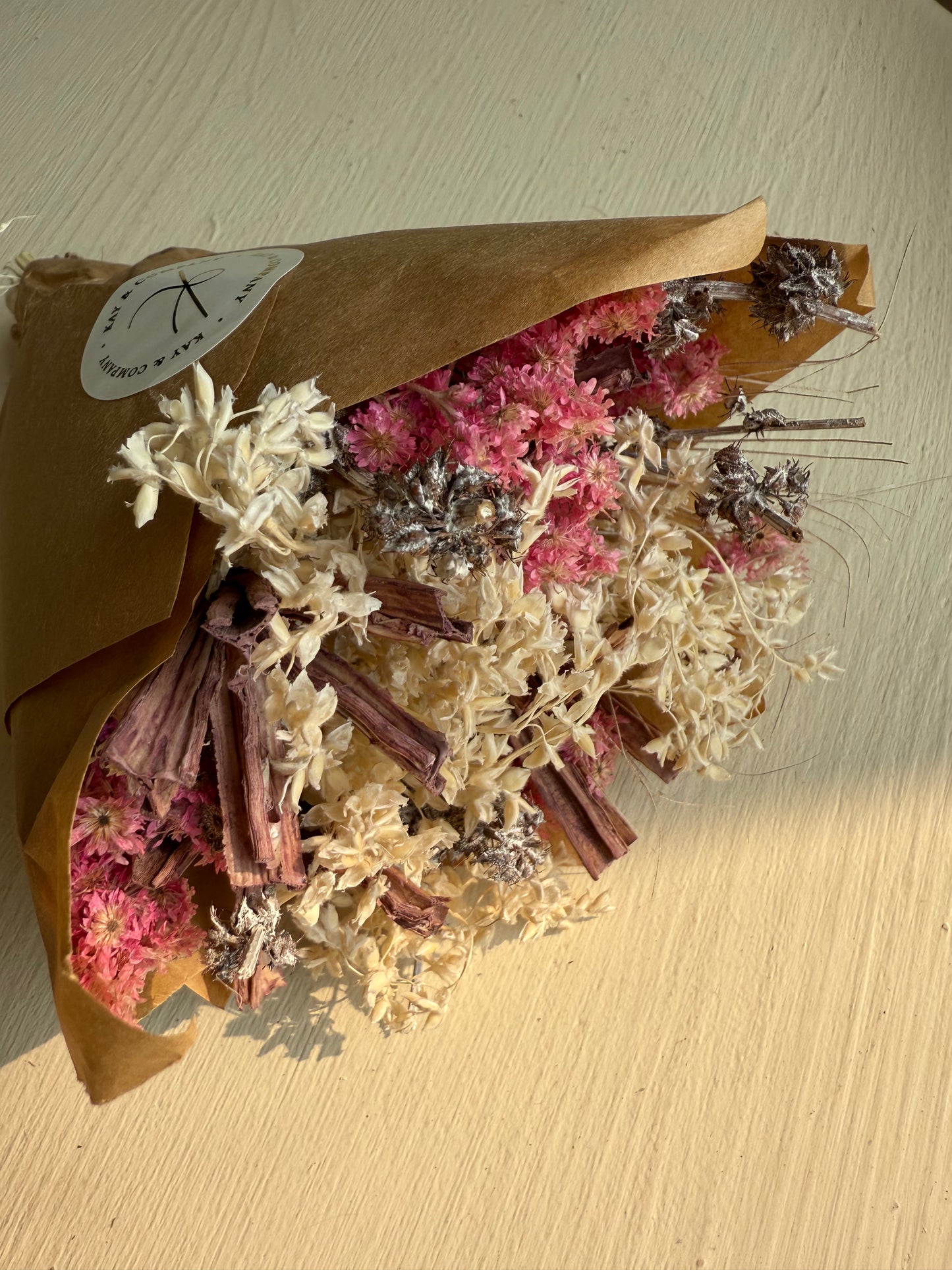 Mini Dried Bouquet - Ivory/pink