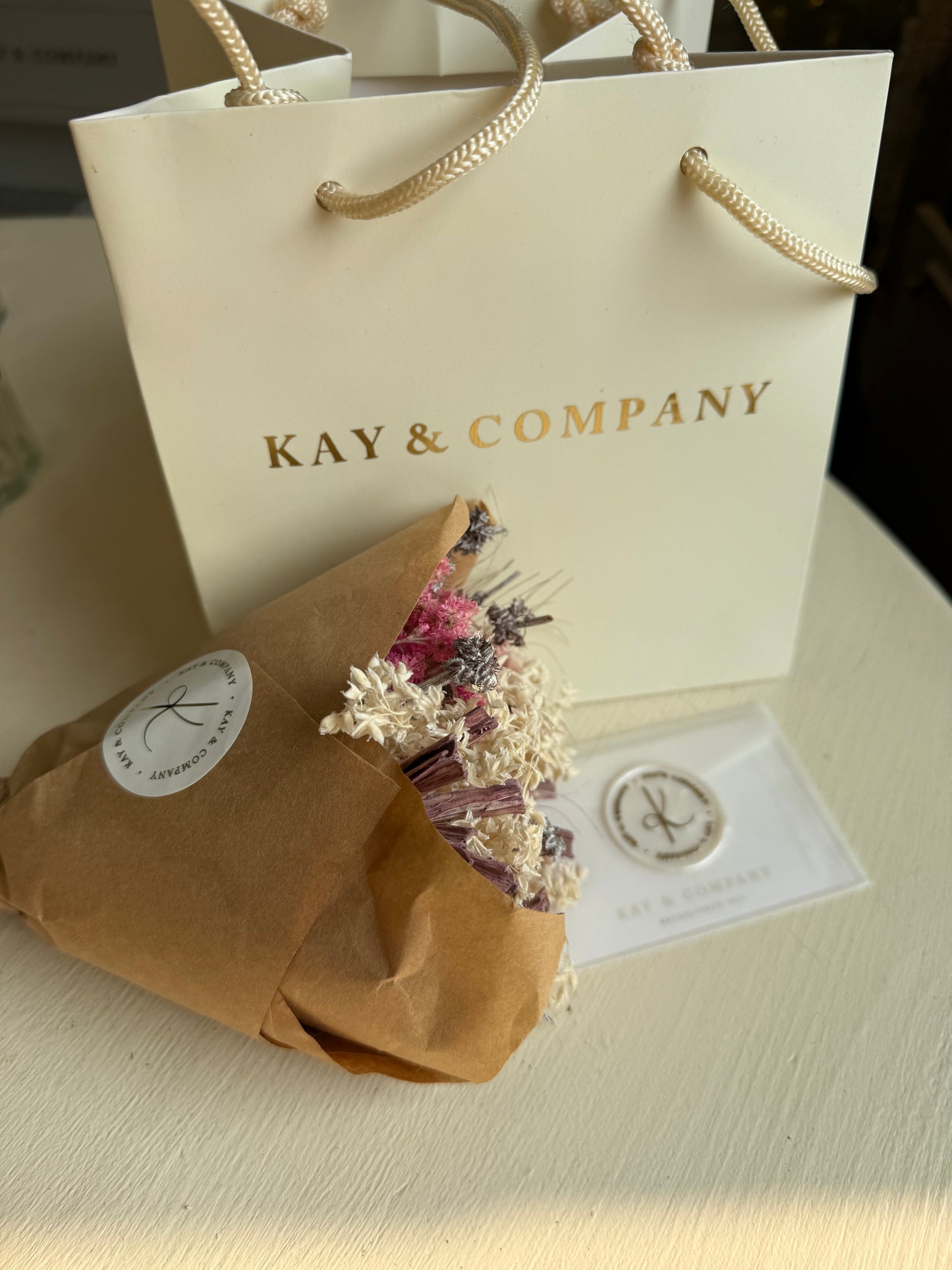 Mini Dried Bouquet - Ivory/pink