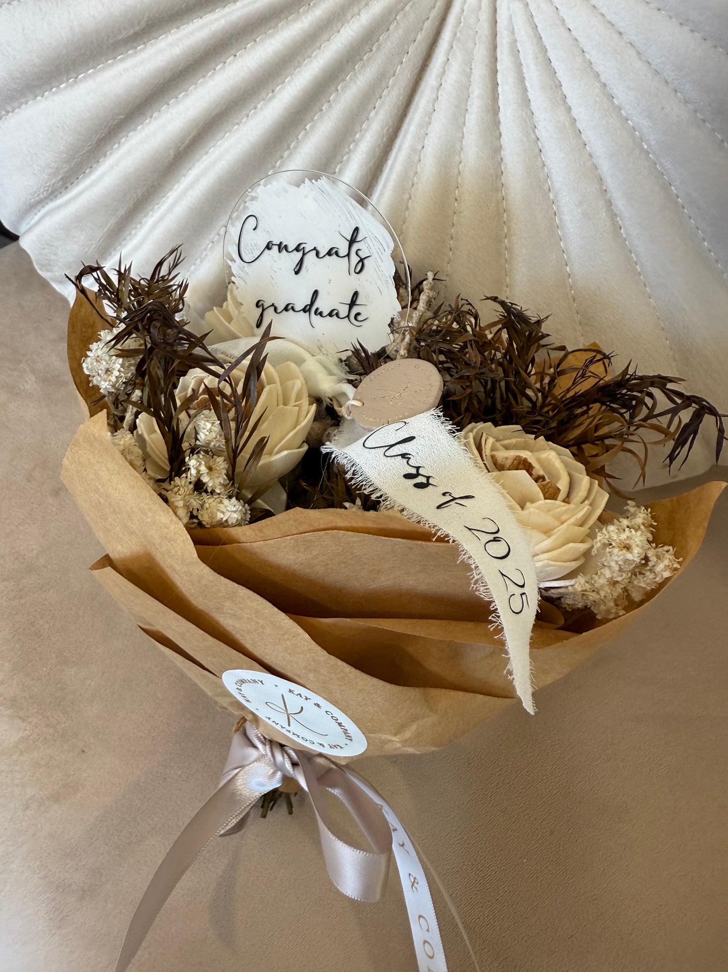 Mini Dried Bouquet - Ivory/dark green Graduation Edition