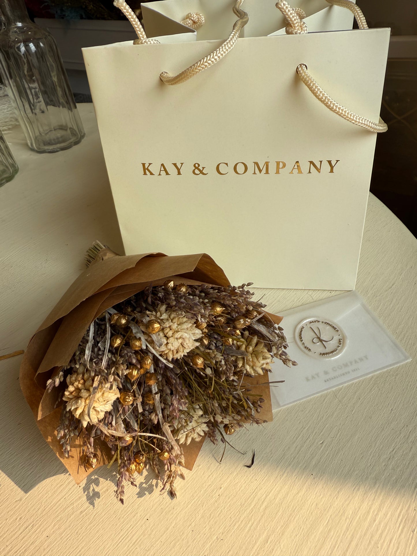 Mini Dried Bouquet - Ivory/Gold