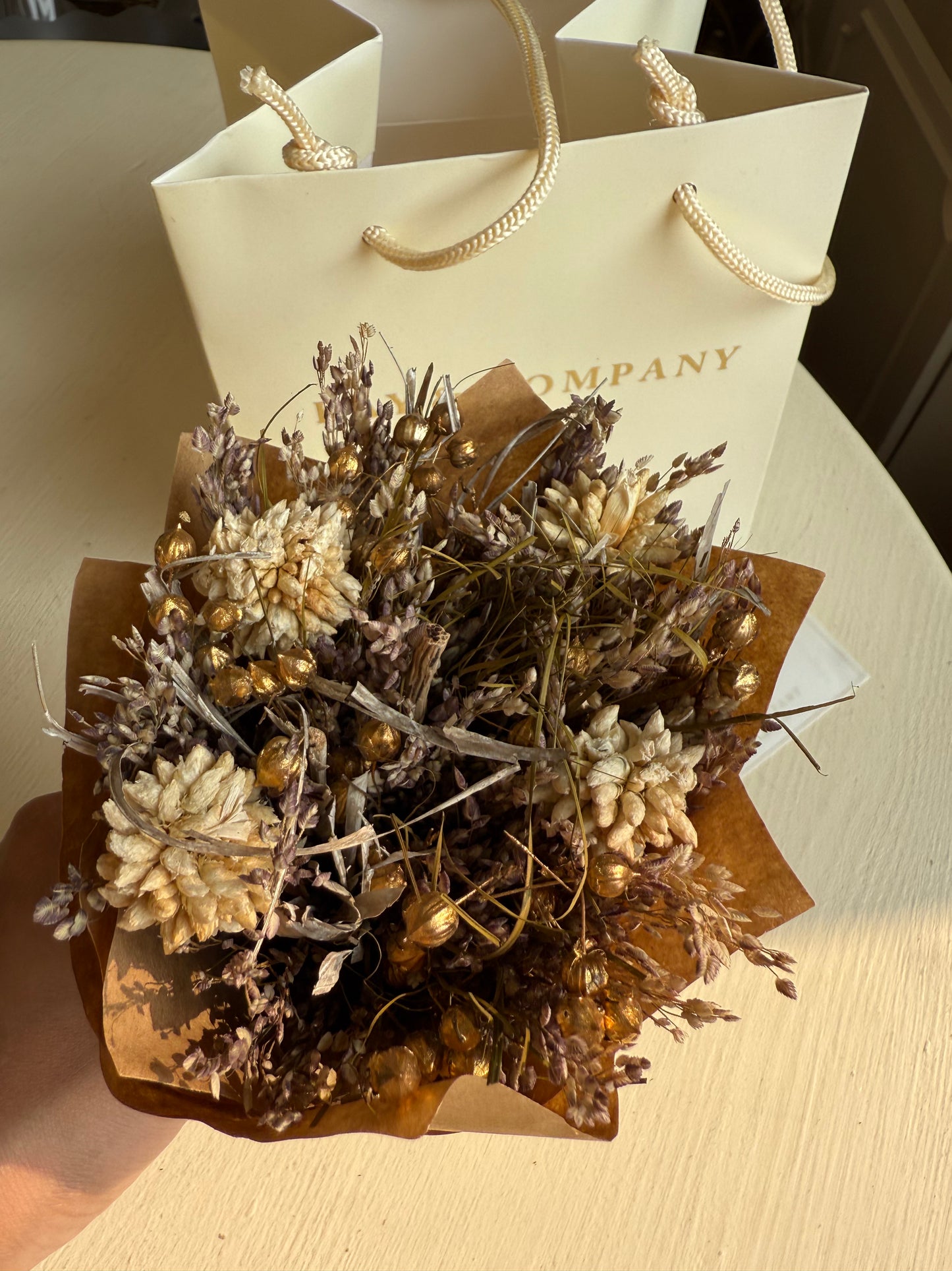 Mini Dried Bouquet - Ivory/Gold