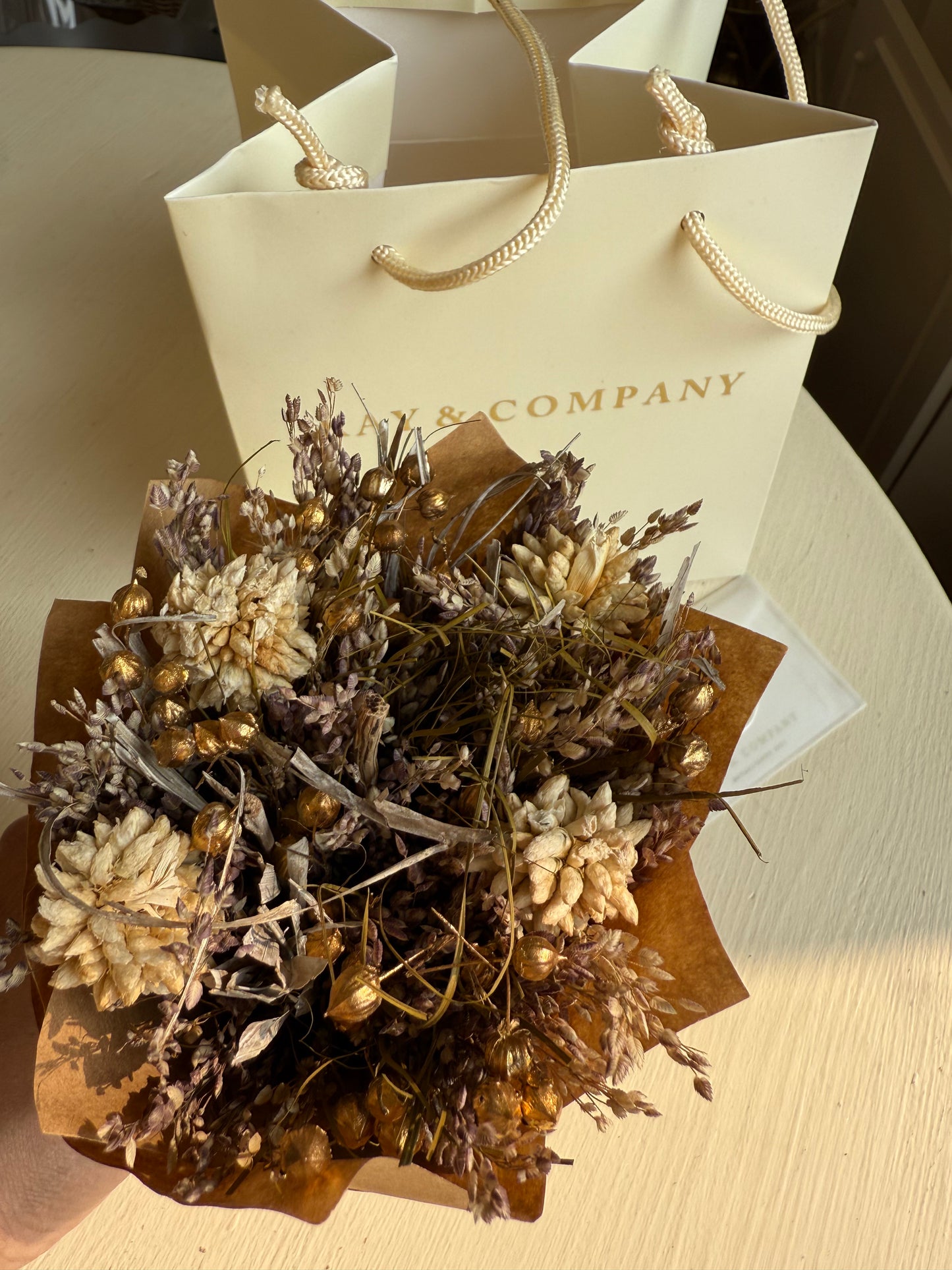 Mini Dried Bouquet - Ivory/Gold